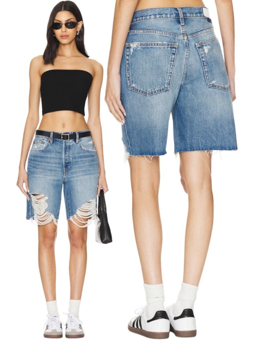 RE/DONE Loose Long Denim Jean Short Women's 27 Minerva Destroy Distressed NWOT